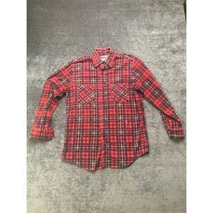 American Edition Flannel Shirt Mens Medium Red Blue Plaid Long Sleeve Button-Up